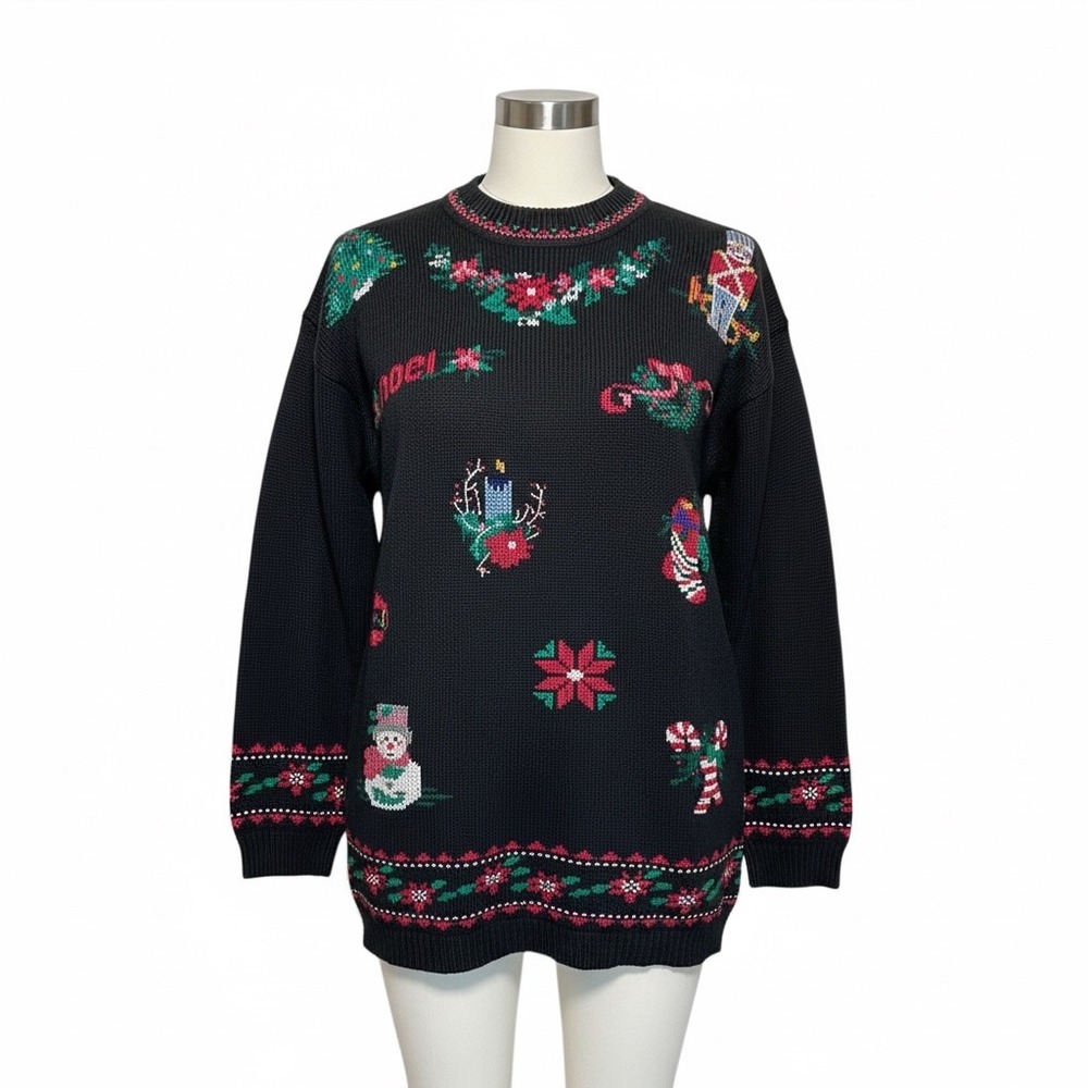 Venezia Vintage Ugly‎ Christmas Sweater Black Plus Size 18/20 Ramie Cotton Noel